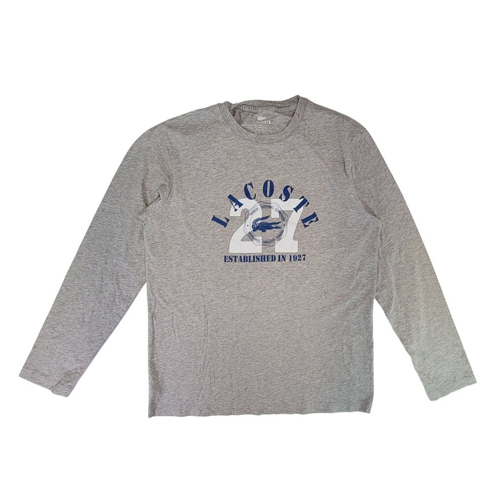 Lacoste Long Sleeve T Shirt Mens‎ Size 5 Gray Established 1927 Logo Crewneck